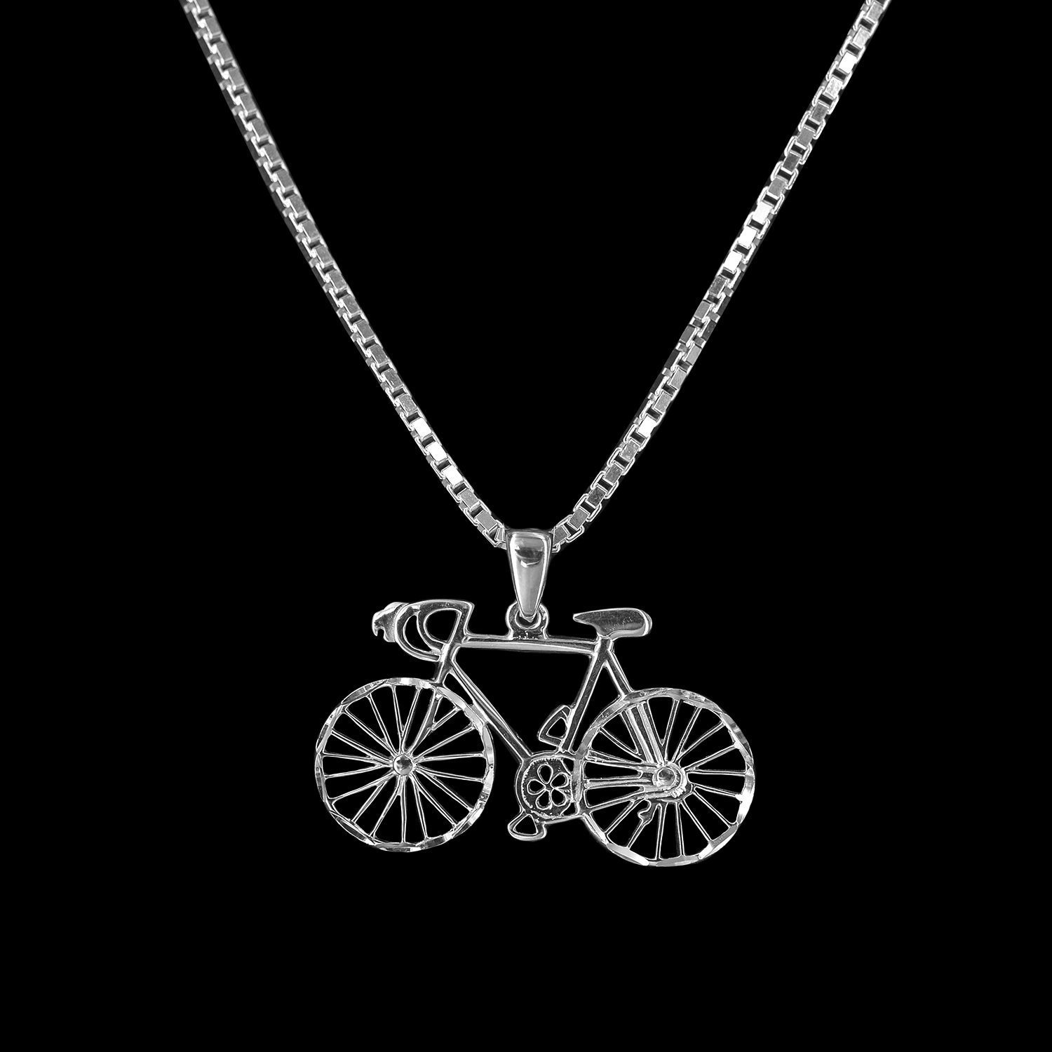 925er Sterlingsilber, Kette +Anhänger Fahrrad rhodiniert