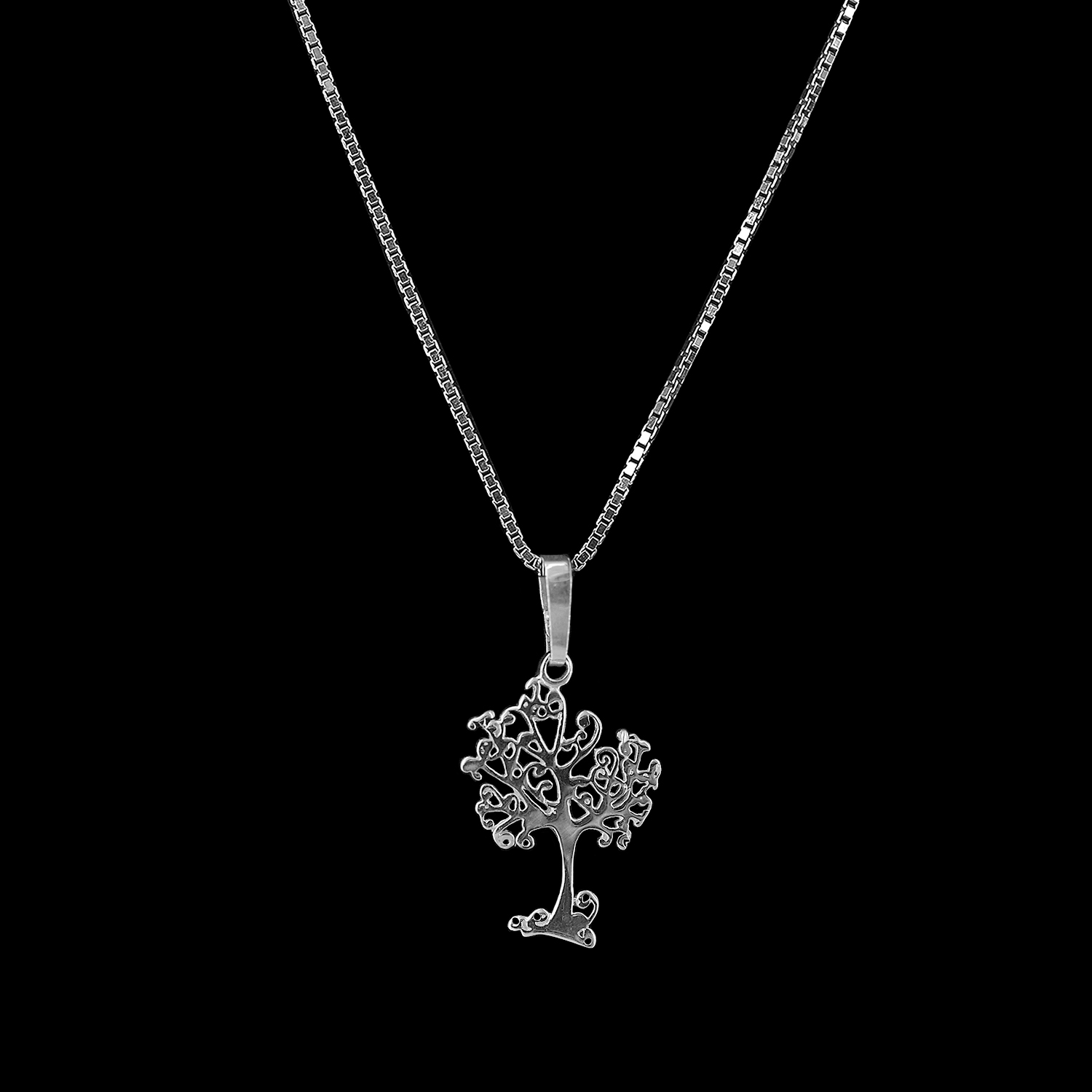 925er Sterlingsilber, Kette + Anhänger Baum rhodiniert