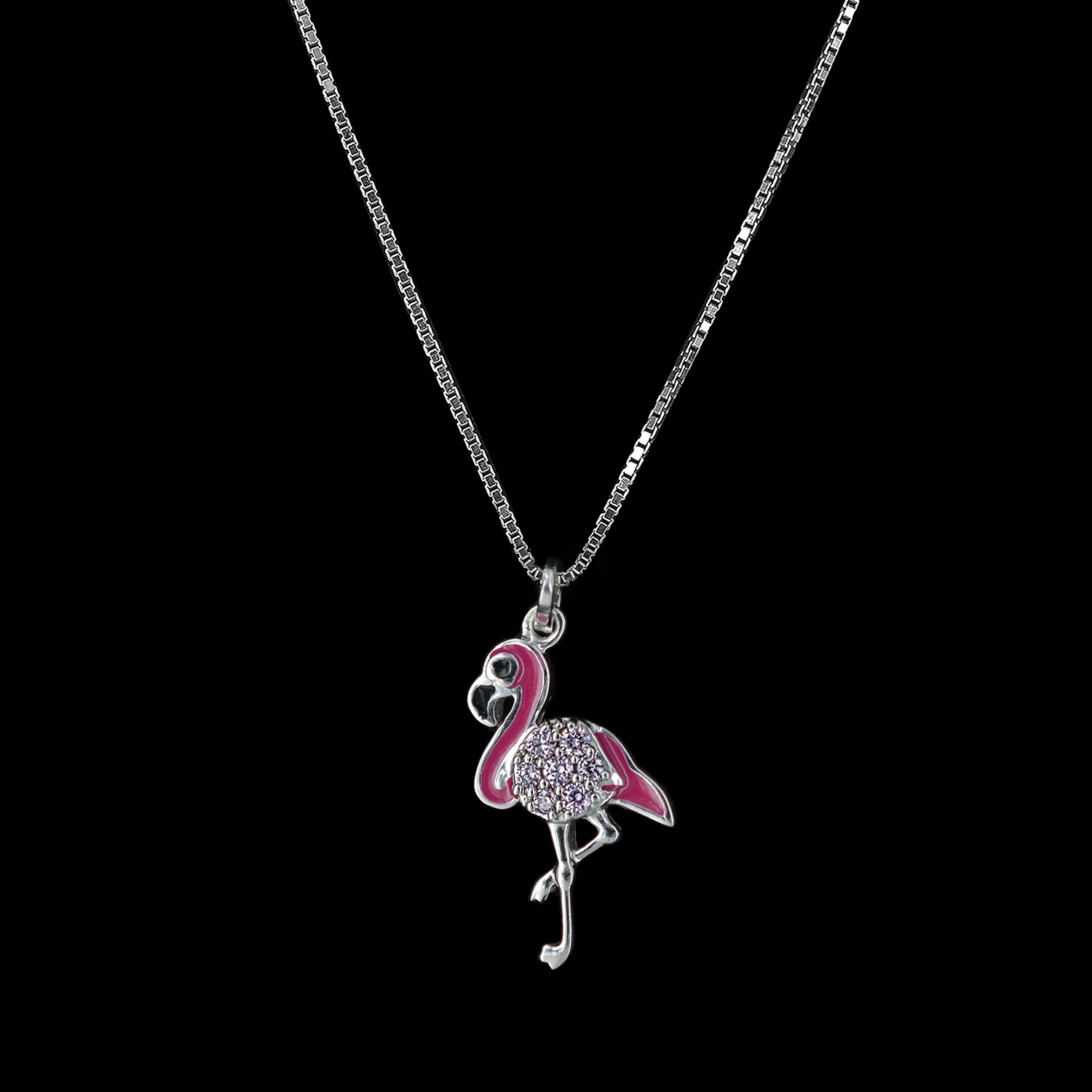 925er Flamingo Kette+ Anhänger rhodiniert | Mahlschatz Sterlingsilber,