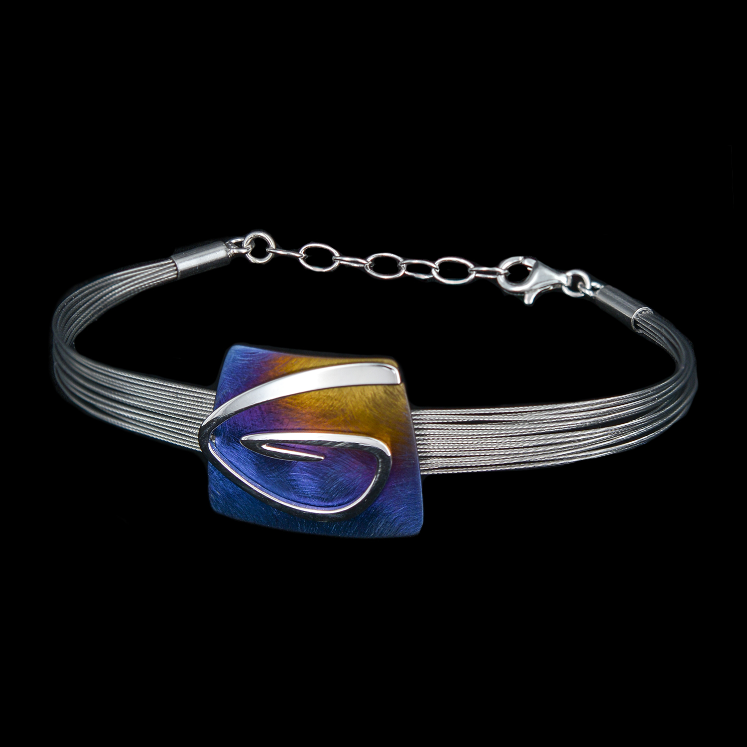 925er Sterlingsilber+Titan, Armband Schmuckteil Titan, regenbogenfarben verlaufend