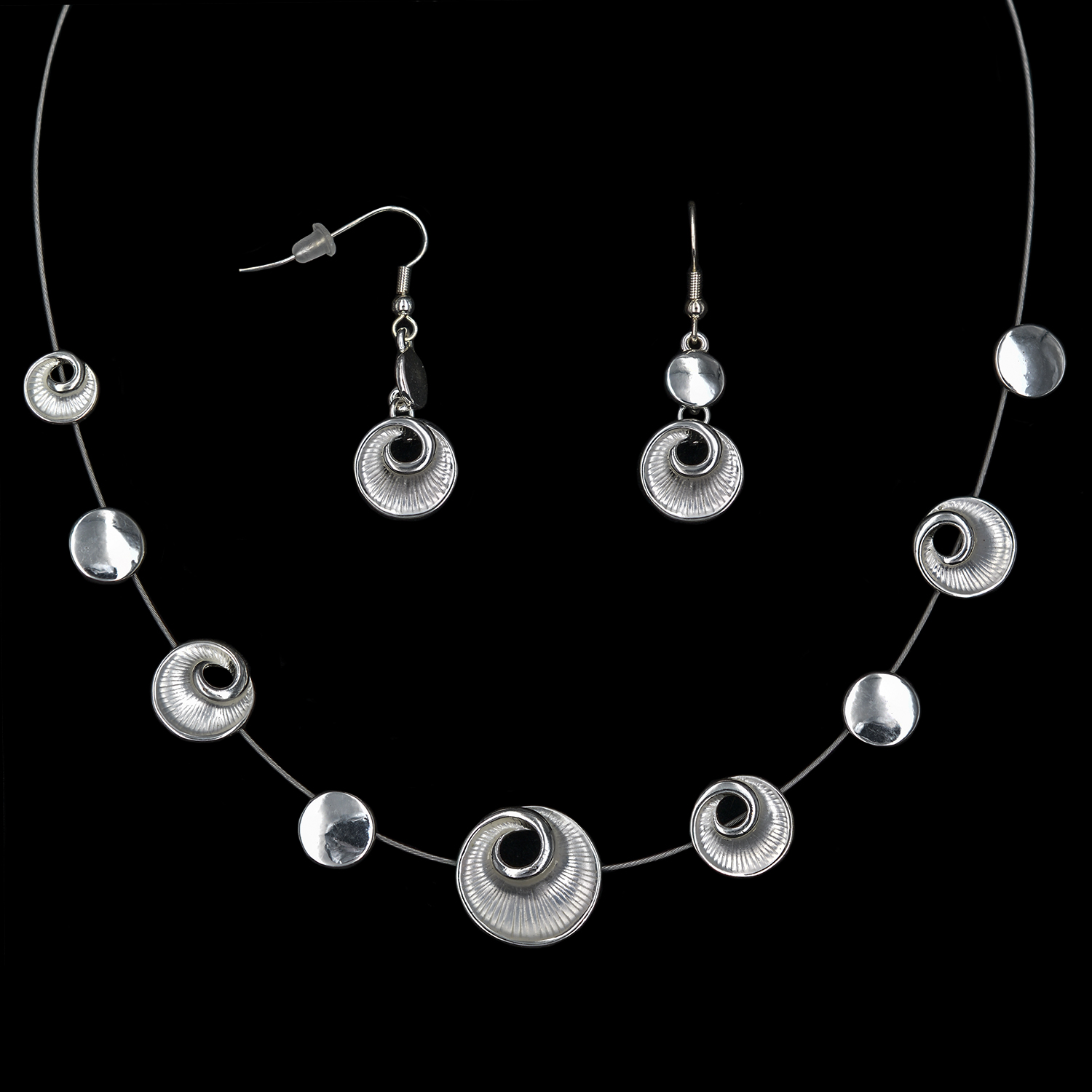 Modeschmuck-Set Collier + Ohrringe versilbert