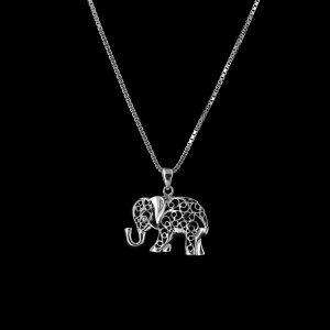 925er Sterlingsilber Kette + Anhänger Elefant rhodiniert