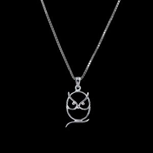 925er Sterlingsilber Kette + Anhänger Uhu rhodiniert
