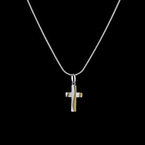 925er Sterlingsilber Kette + Anhänger Kreuz rhodiniert & vergoldet