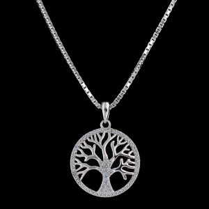 925er Sterlingsilber, Kette & Anhänger Baum rhodiniert