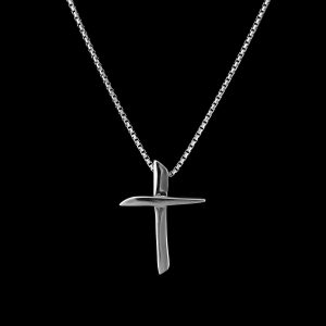 925er Sterlingsilber Kette & Anhänger Kreuz, rhodiniert, glänzend