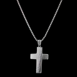 925er Sterlingsilber Kette & Anhänger Kreuz, rhodiniert, matt-glänzend, Zirkonia weiß