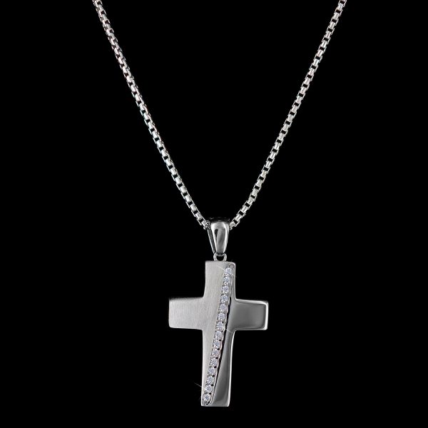 Kettenanhänger Kreuz 925er Sterlingsilber, rhodiniert, Zirkonia weiß, Mahlschatz