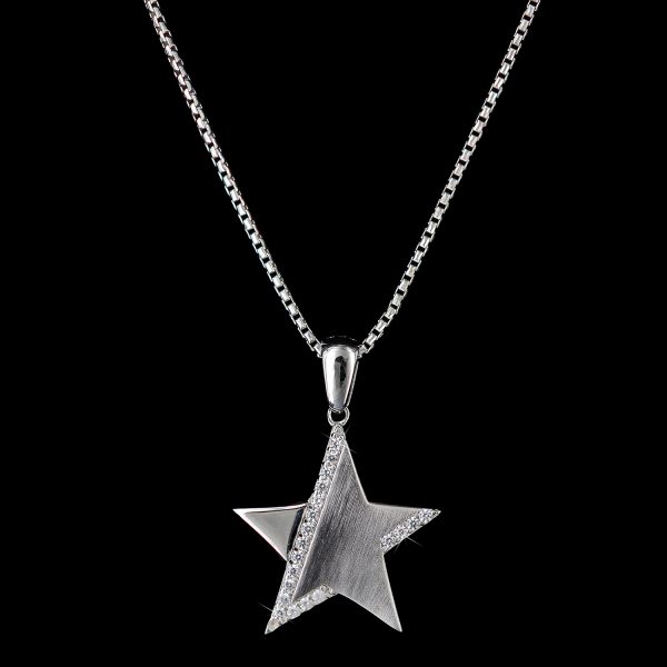 Kettenanhänger 925er Sterlingsilber, rhodiniert, matt-glänzend, Zirkonia weiß, Mahlschatz