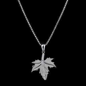 Kette & Anhänger Blatt 925er Sterlingsilber, rhodiniert, Zirkonia w/cz